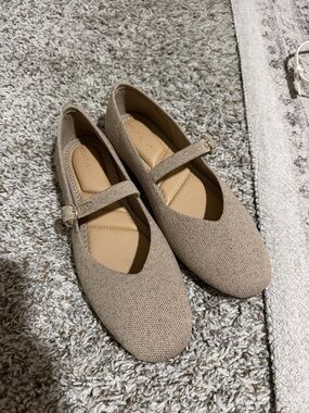 Kelly & Katie Beige Mary Jane Flats with Textured Upper